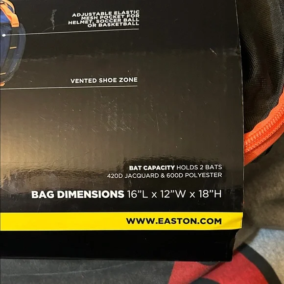 NWT Easton SA400 Black Bagpack with Orange Trim
